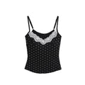 Lace Ruffled Dots Sling Vest Top Sleeveless Bottoming Shirt Camisole with Pads Tank Spicy Girl Style Y2K Slim Crop Top Summer