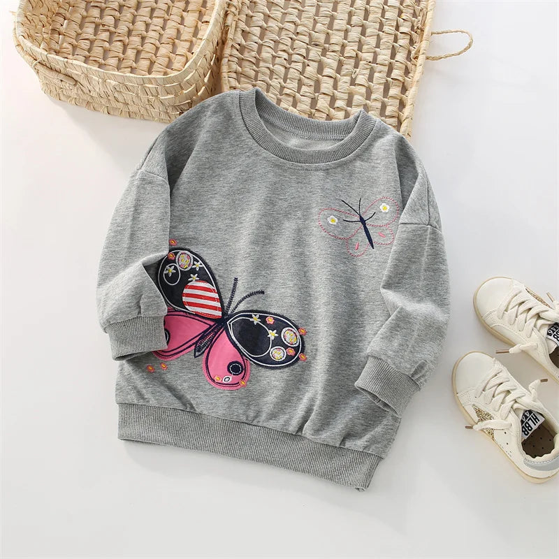 Jumping Meters Fashion Girls Sweatshirts Butterfly Toddler Kids Clothing Autumn Spring Sport Baby Hooded Shirts Clothes Shirts