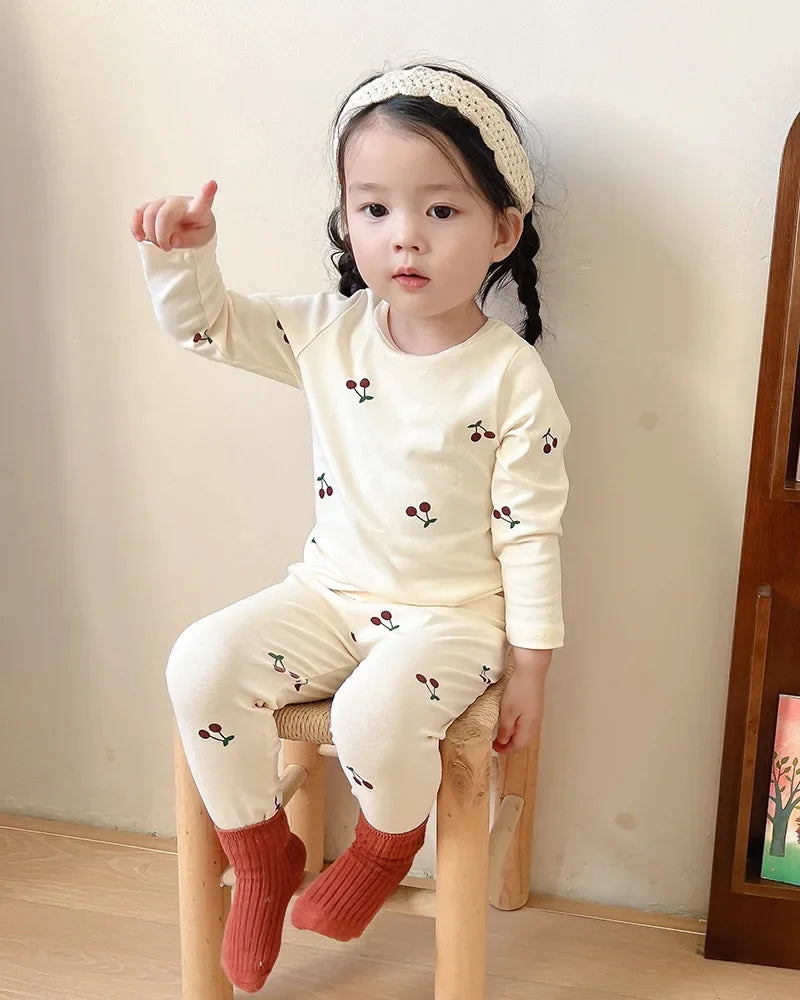 Kids Pijamas Set 2026 Baby Girls Boys Pajamas Cute Cherry Print Cotton Children's Two Piece Set Sleepwear