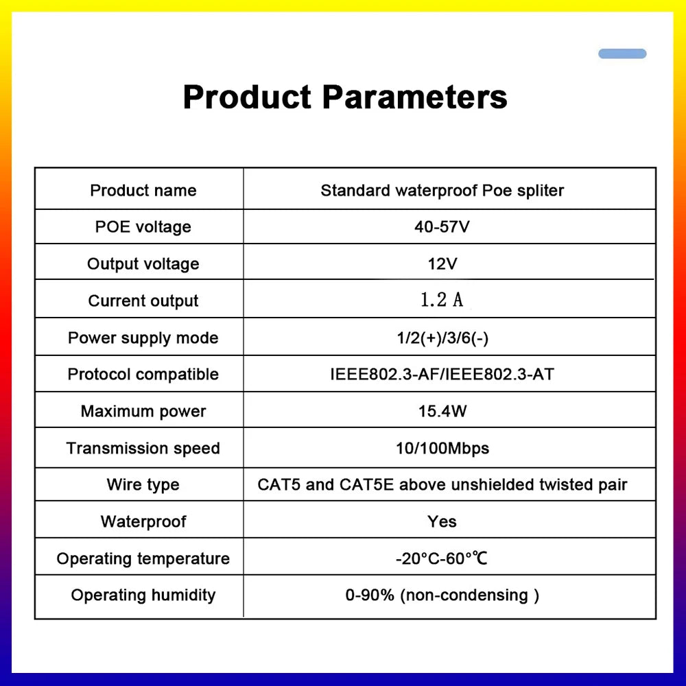 POE Spliter 48V to 12V Waterprrof Video And Power Adapter Cable Supply Module Injector Extender for IP Camera Splitter Net AP