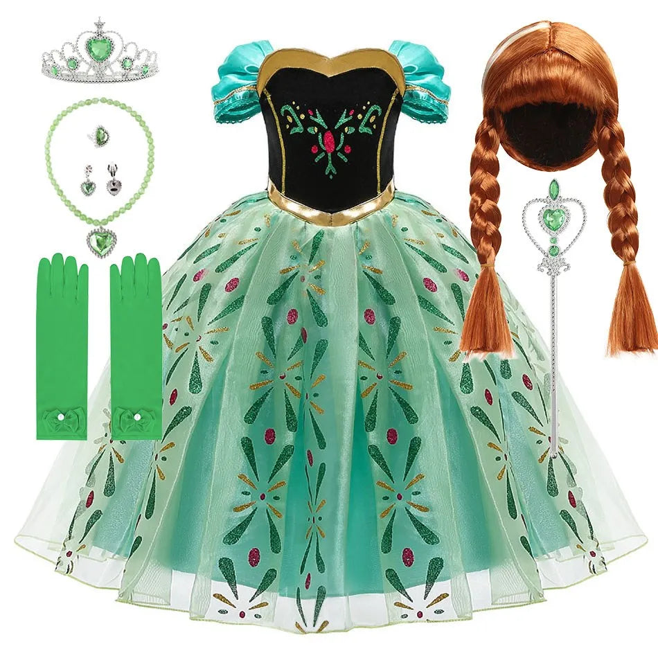 2026 Kid Elsa Anna Costume Girl Birthday Floral Dress Children Snow Queen Performance Fantasy Princess Evening Halloween Costume