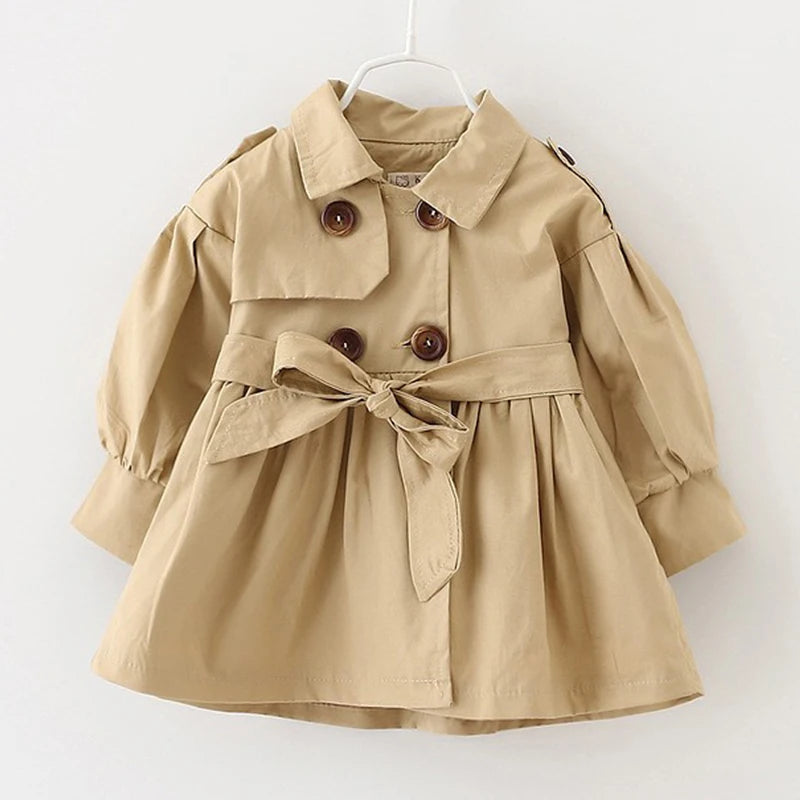 Autumn Overcoat England Style Windbreaker Jacket Girls Girdle The Waist Trench Coats Girl Spring Children's Casual Clothing 2024