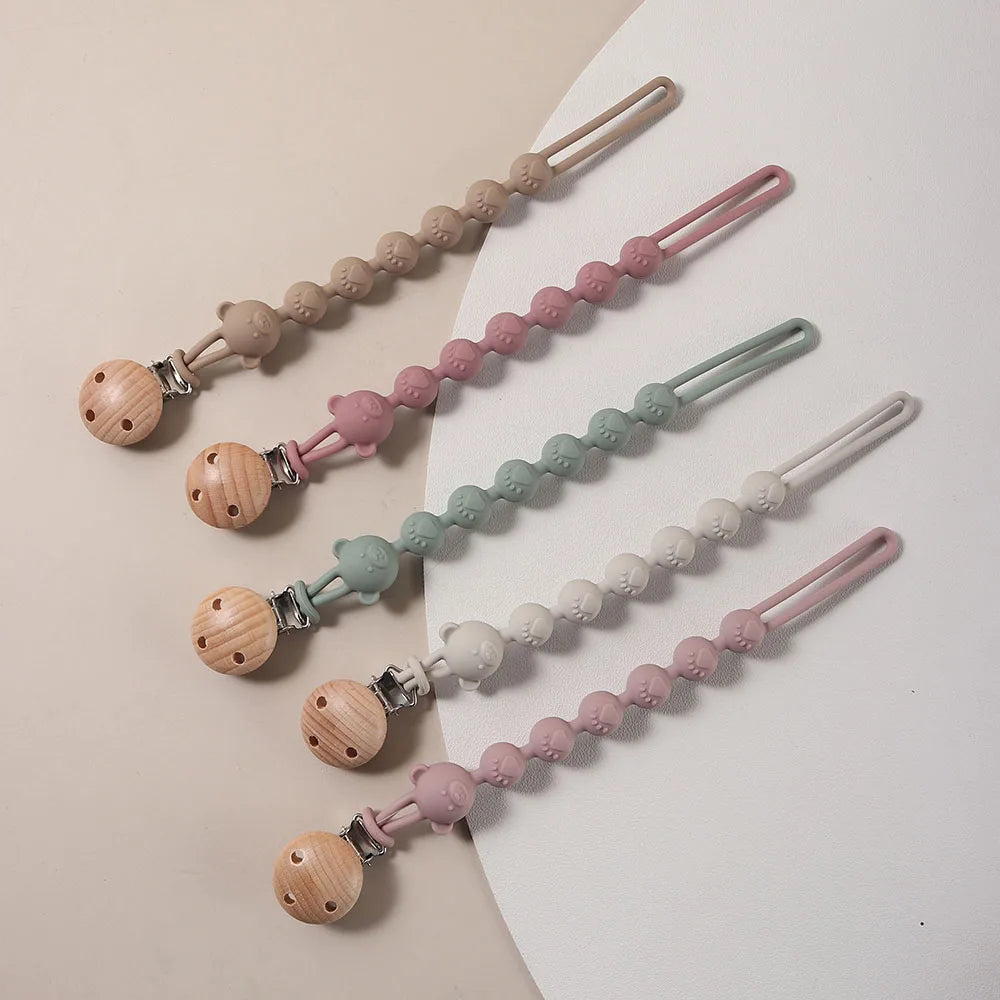Silicone Pacifier Clip Baby Cartoon Bear Paw Cute Pacifier Chain for Newborn Teething Soother Dummy Clips Beaded