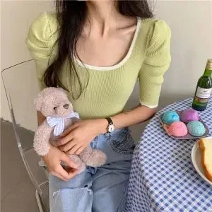 Blouse Women Women's Slim-Fit Short Square Neck Shirts Top for Summer Blusas Ropa De Mujer