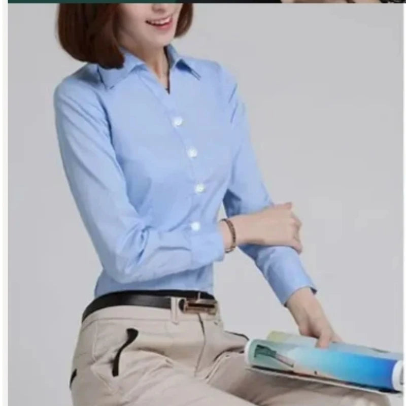 Spring Autumn New All-match Simplicity Office Blouse Long Sleeve Polo Neck Solid Slim Shirt Tops Elegant Fashion Women Clothing