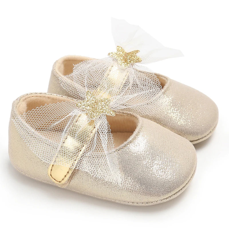 New Spring Gold Baby Shoes Elegant Breathable Cloth Sole First Walkers for Girls 0-18 Months