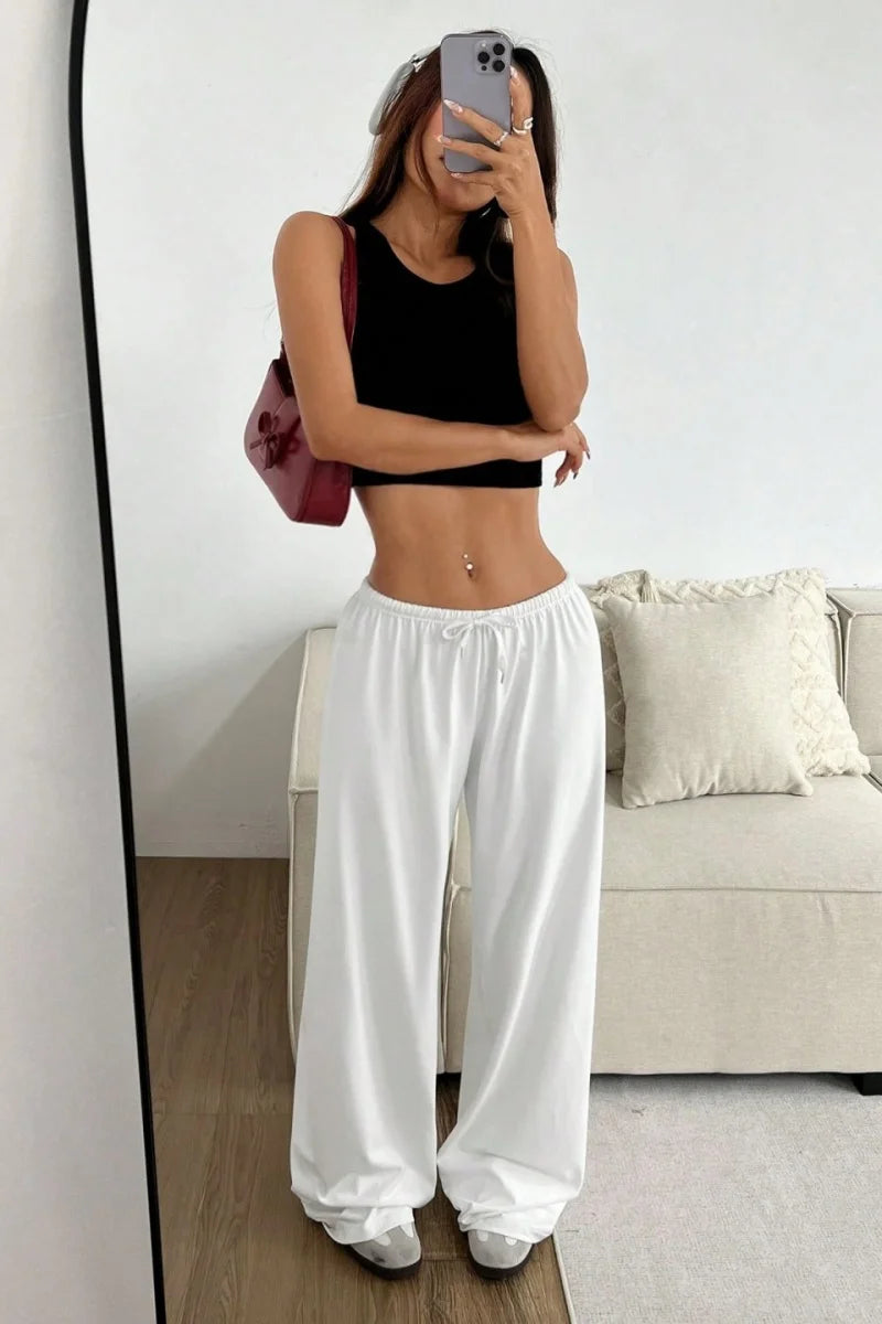 New women's fashion solid color casual loose wide-leg pants