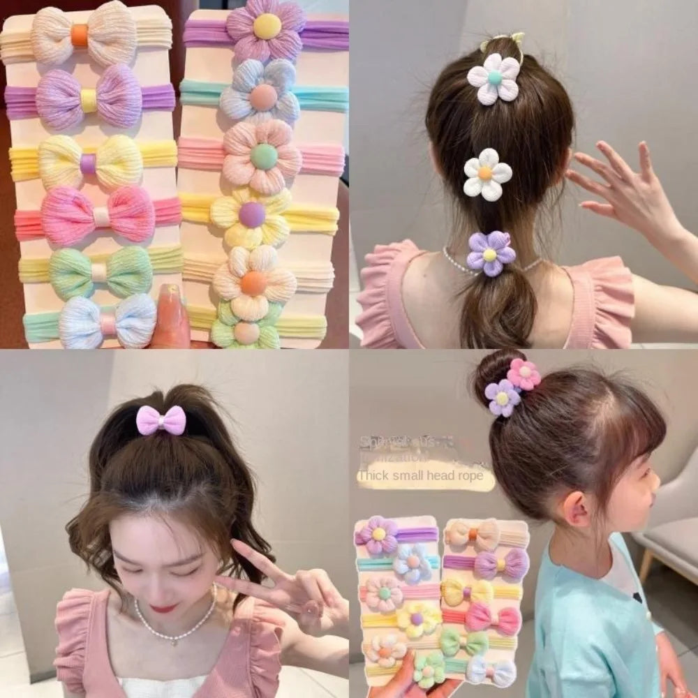 6pc Children Headwear Hair Rope High-value Elastic Hair Band Finger Hair Tie Bowknot Hair Band Tie Hair No Harm Ponytail Holder