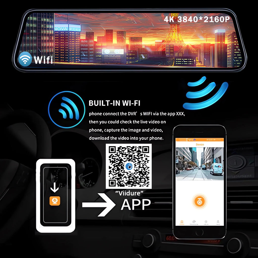 10" Dash Cam 4K 2160P GPS WIFI Car Dvr Mirror Dual Lens Dashcam IPS Screen Car Camera Drive Recorder Stream RearView Mirror