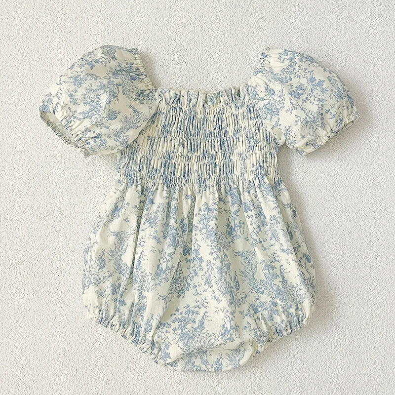 2024 New Summer Sisters Clothes Girls Princess Dress Toddler Baby Bodysuits Short Sleeved Cotton Print Kids Party Dress
