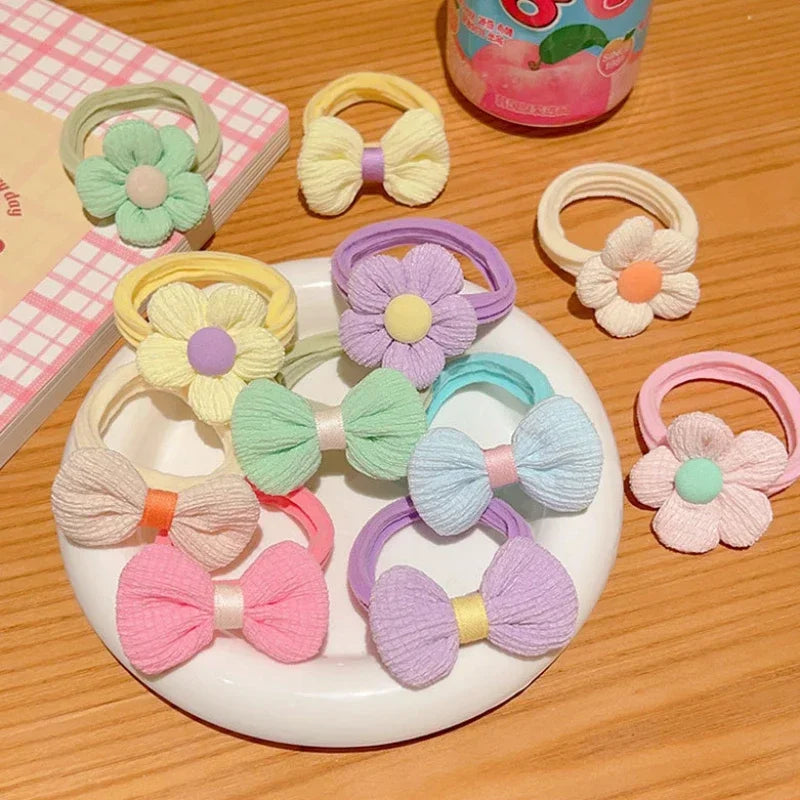 Cute Bow Tie Hair Rope Fashion Multicolor Flower Hairbands for Sweet Women Girls High Elastic Ponytail Hair Ring