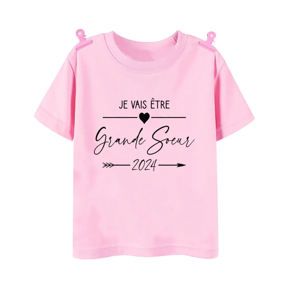 Big Sister Big Brother in Progress French Printed T-shirt Pregnant  Announcement Shirt  Kids Tshirt Tops Boys Girls Summer Tee