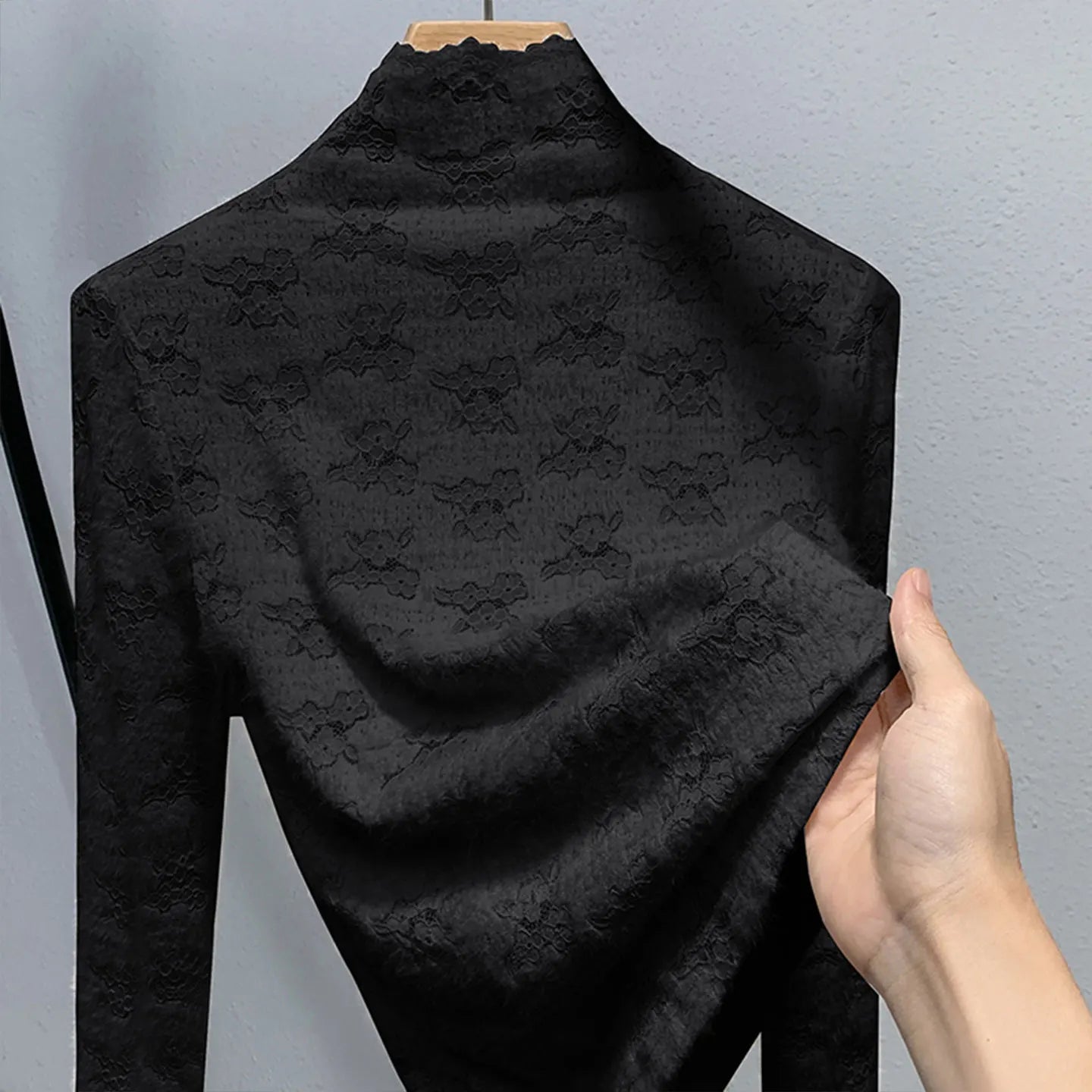Thickened Half High Collar Fleece Lined Lace Base Shirt Women's High End Inner Wear Autumn Winter New Style Fashionable Top