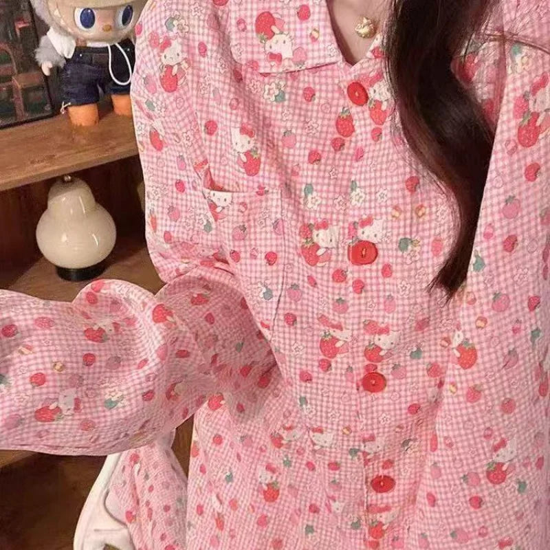 Sanrio Hello Kitty Girl Pajamas Sets Kawaii Women Cartoon Spring Autumn New Long Sleeves Trousers 2Pcs Leisure Home Clothing Hot
