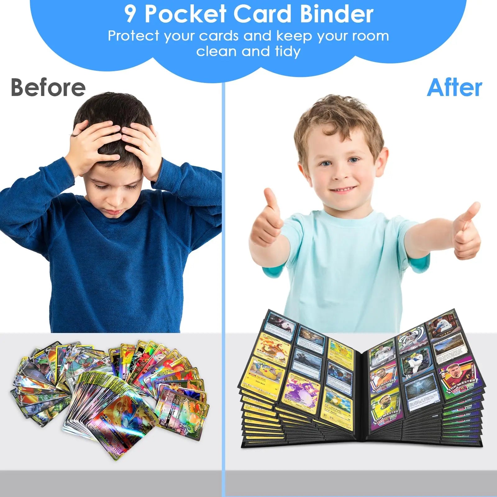 1Pc Card Binder 9-Grids 360 Trading Card Holder Book PP Cover Binder For Cards Durable Side Loading Card Book With Gaming Cards