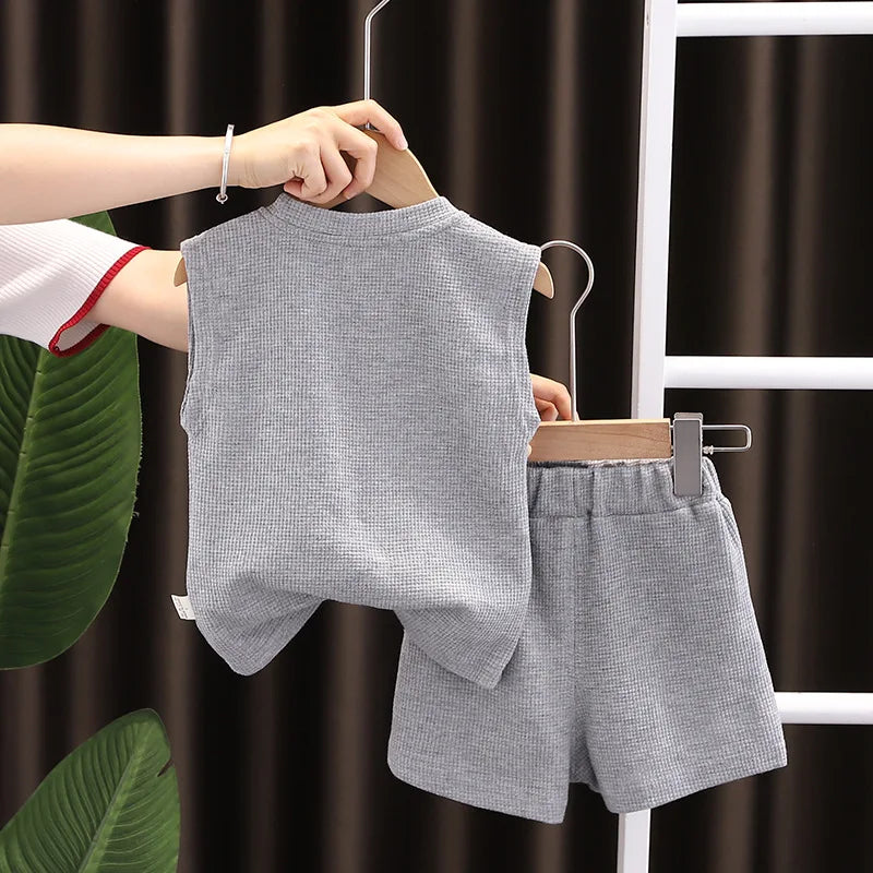 New Summer Children's Casual Set for Boys Girl Loose Vest Shorts 2Pcs/Sets Infant Outfits Toddler Sports Costume Kids Tracksuits