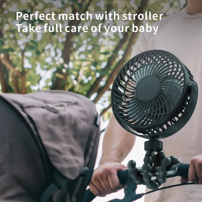 Portable Small Stroller Fan With Flexible Tripod Clip USB Rechargeable Handheld Cooling Fan For Travel Car Seat Camping Bedroom
