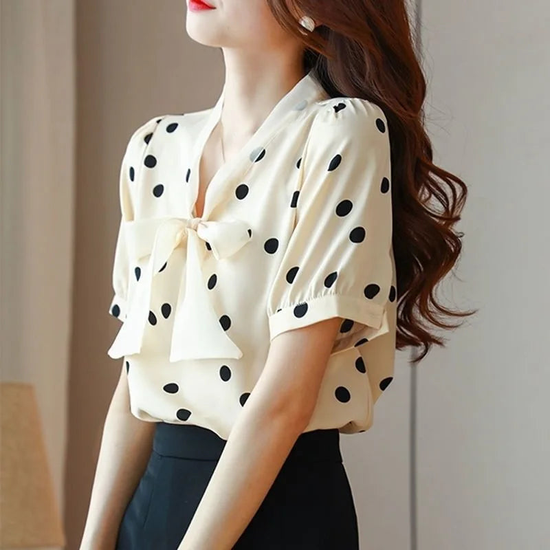 Summer 2026 plus Size Women's Shirt Butterfly Knot Loose Short Sleeve Chiffon Top Slimming for Heavy Sister 200 Pounds