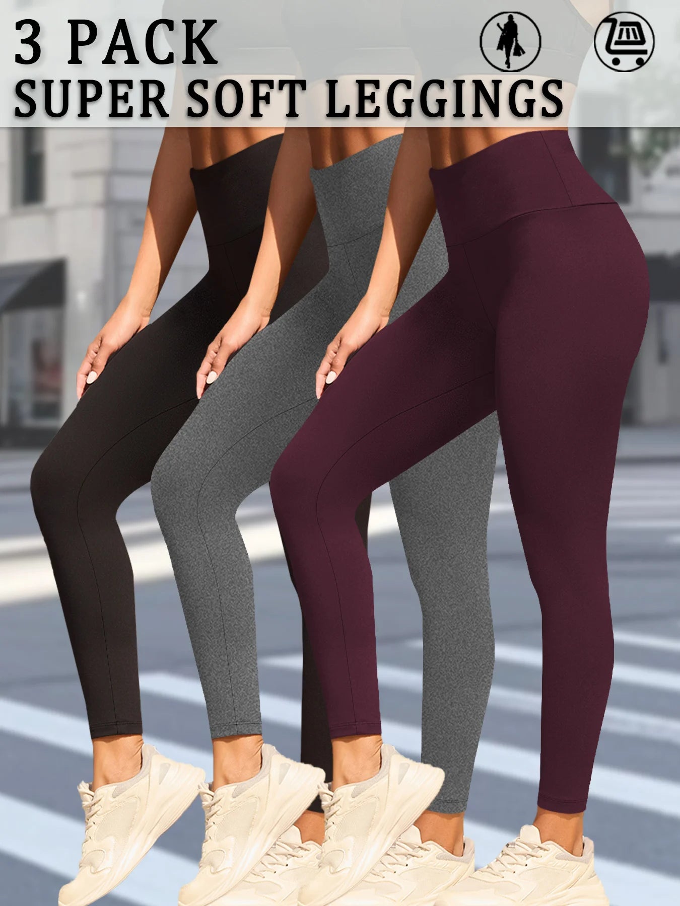 3 Pack Women's Super Soft Leggings High Waisted Tummy Control Workout Yoga Running Athletic Push Up Gym  Leggings