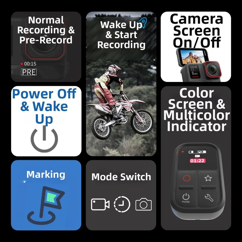 Waterproof Remote Control For INSTA360 X5 For X4 For X3 For GO3S For AcePro2 Action Cameras With Long/short Strap Smart Remote