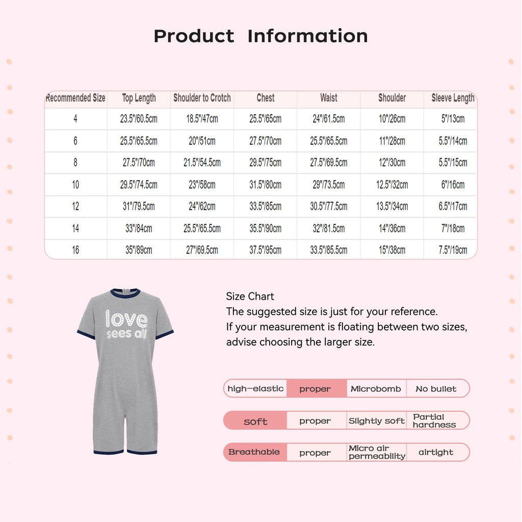 Kids Boys Girls Adaptive Clothing Autism Special Needs Anti-Strip Bodysuit Short Sleeve Back Zipper Romper Homewear Sleepwear