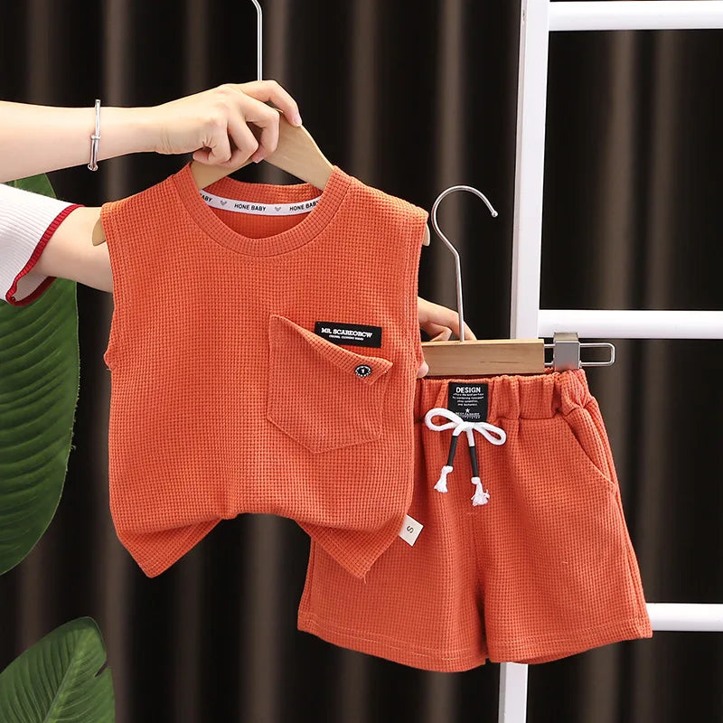 New Summer Children's Casual Set for Boys Girl Loose Vest Shorts 2Pcs/Sets Infant Outfits Toddler Sports Costume Kids Tracksuits