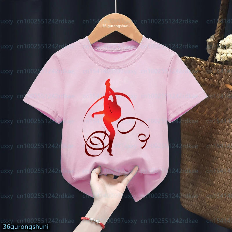 t-shirt for girls Gymnast Tshirt Rhythmic Gymnast Tshirts Custom name Fashion Harajuku Girls Pink Tops Summer Kids Tshirts