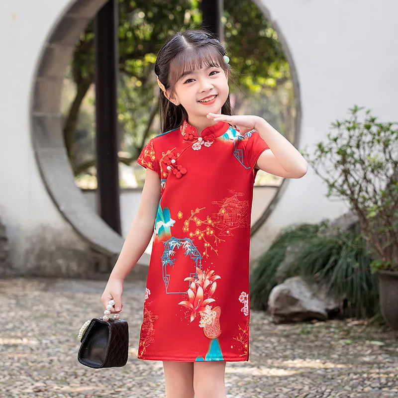 Traditional Chinese Clothing Cheongsams Qipao Girls Dress Ethnic Style Performance Costume Party Kids Clothes Children Clothing