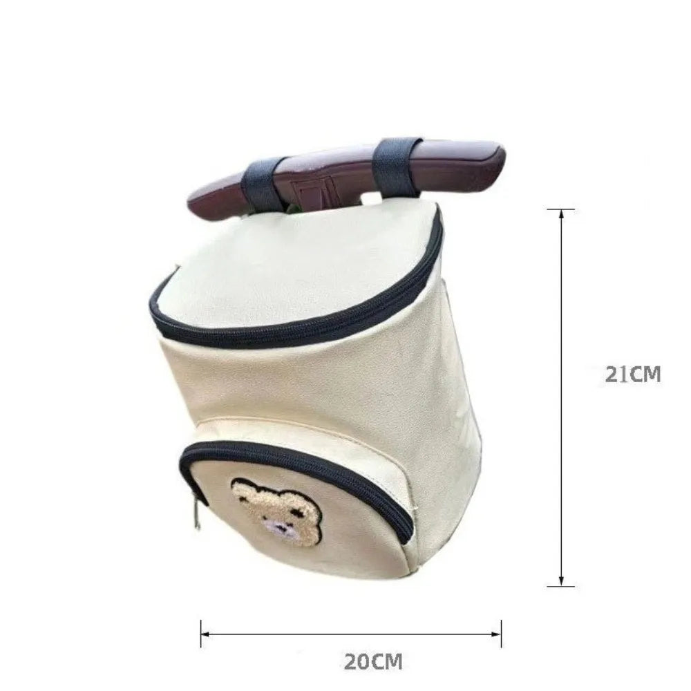 Portable Waterproof Baby Stroller Hanging Bag PU Leather Cartoon Bear Umbrella Cart Bags Large Capacity Storage Bag