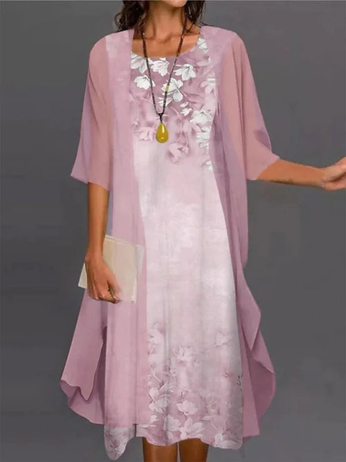 2024 Europe and the United States summer women's casual dress two-piece floral print round collar repair maxi