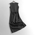 Mixed Cotton Linen Waist-Cinching Slim Fit round Neck Sleeveless Midi Dress Casual Breathable Comfortable Skin-friendly Summe...
