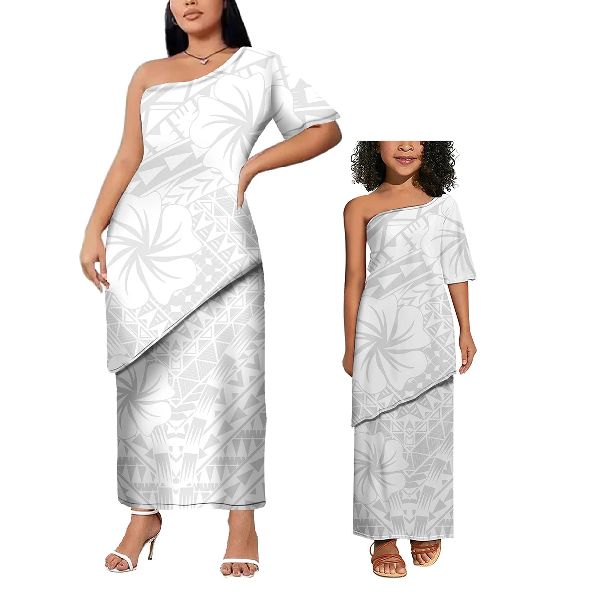 Low Price Wholesale Custom Polynesian Design Family Matching Clothing Two Piece Sets Samoan Puletasi Mommy And Me Dress