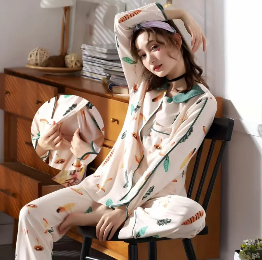 Breastfeeding Pajamas Breast Feeding Nightwear Maternity Nursing Pajama Sets Autumn Maternity Nursing Sleepwear Pregnancy Pyjama