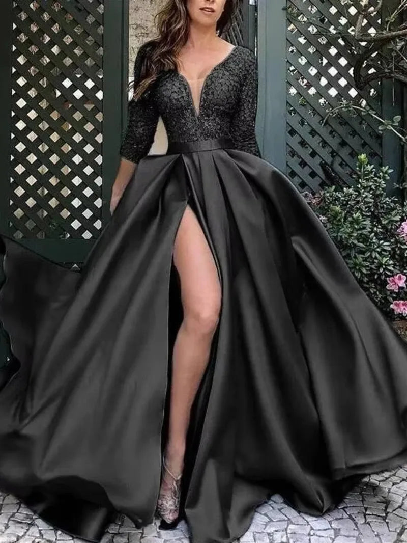 Women's Dress Summer New Women's Lace Sequin Grand Display Sexy Long Skirt Tail Banquet Evening Dress Party Dress