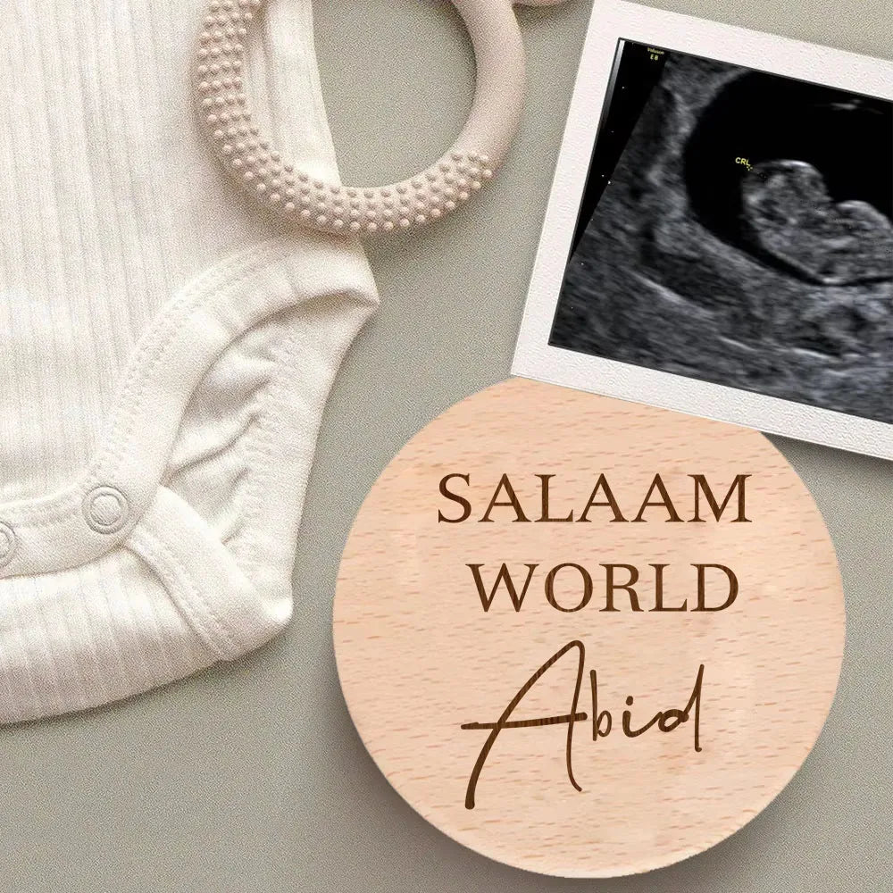 Personalised Custom Salam World Islamic Muslim Newborn Boy Girl Wooden Milestone Card Welcome To World Baby Shower Birth Gifts