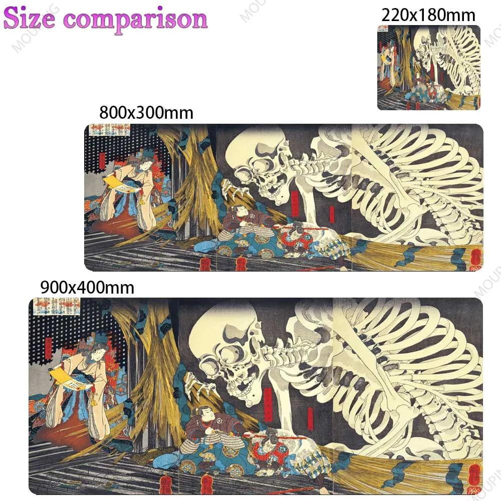 Large Japan White Skull Gaming Mouse Pad Thick Non Slip Rubber Stitched Edge Oversized Desk Mat For PC Gamer Laptop Durable