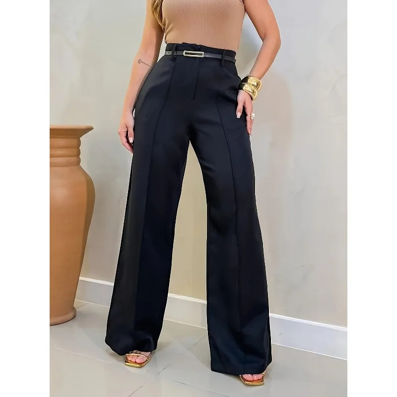 Plus Size 1XL-5XL Elegant Drapey Wide Leg Suit Pants Women's High Waist Straight Casual Floor Length Trousers