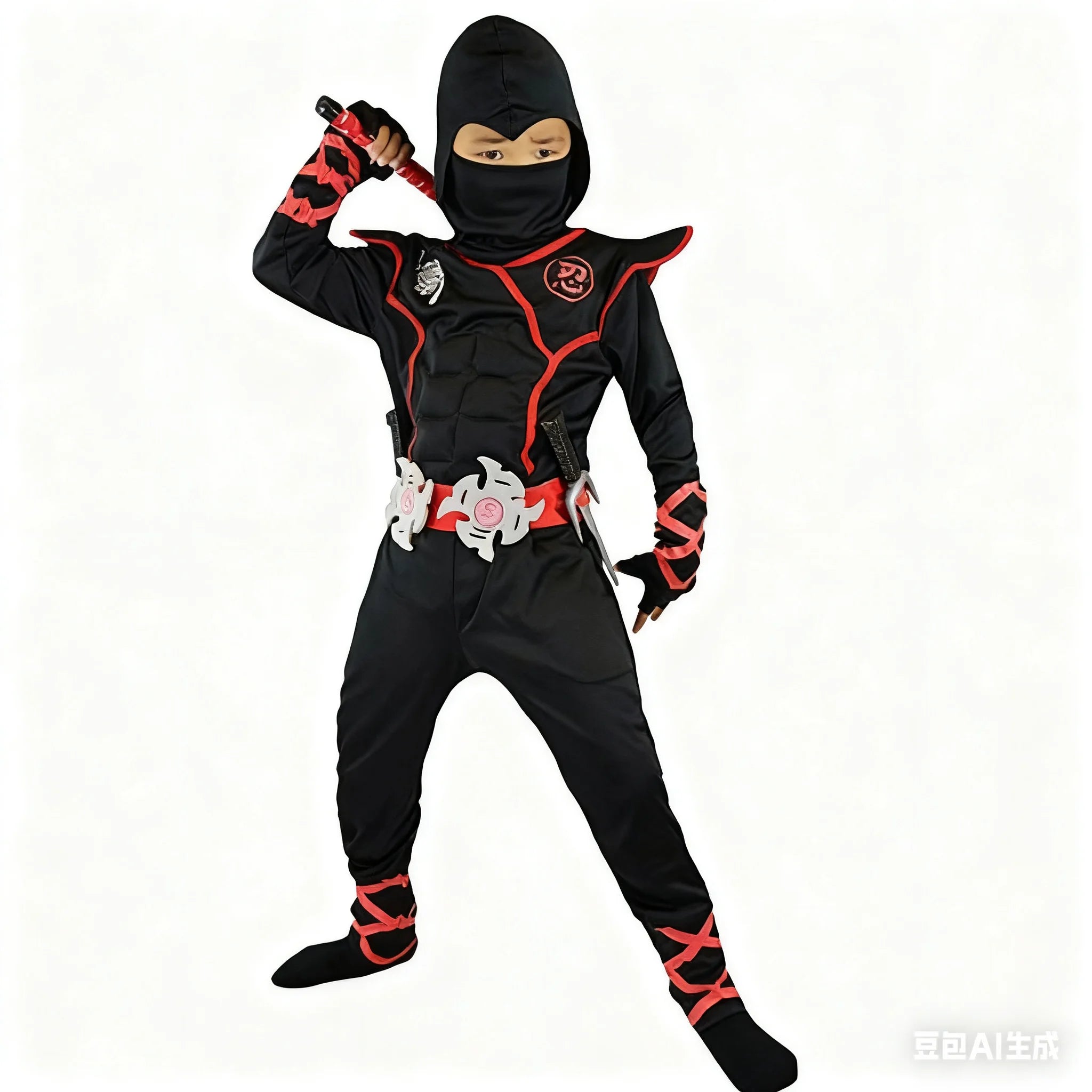 Muscle Ninja Costume for Boys Halloween Deluxe Warrior Role Play Set with Mask Street Style Ninja Outfit for Kids Party