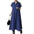 Women's shirt dress loose casual solid color lapel single-breasted short-sleeved dress summer long dresses vestidos femenino