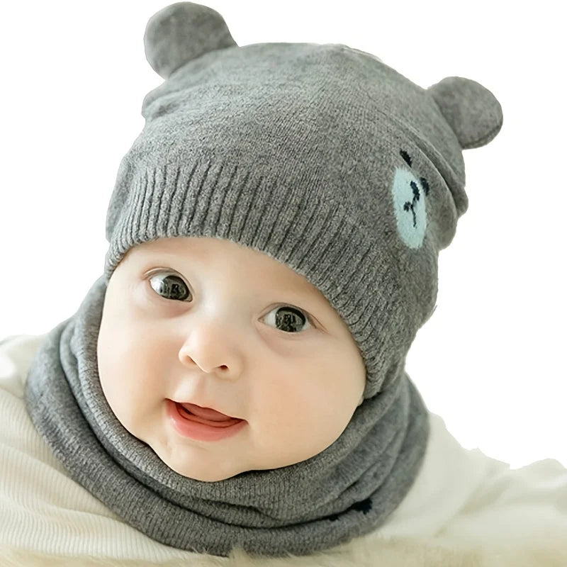 Baby  Winter Hat Scarf Set Knitted Beanie with Neck Collar for Newborn and Infant Baby  Boys Girls Cap with Cute Ears