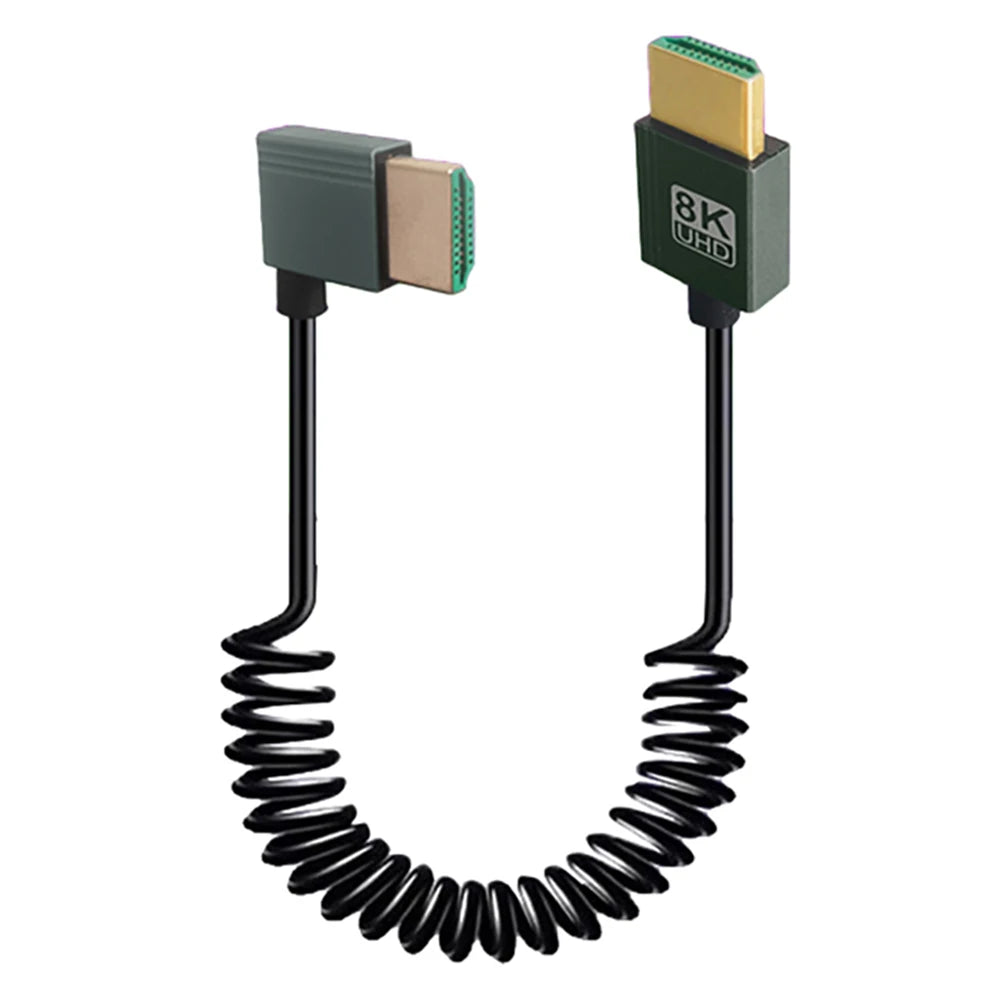 8K HDMI-Compatible To HDMI-Compatible Coiled Cable 8K@60Hz 4K@120Hz Extreme Thin HDMI-Compatible 2.1 Cable for Camera To Monitor