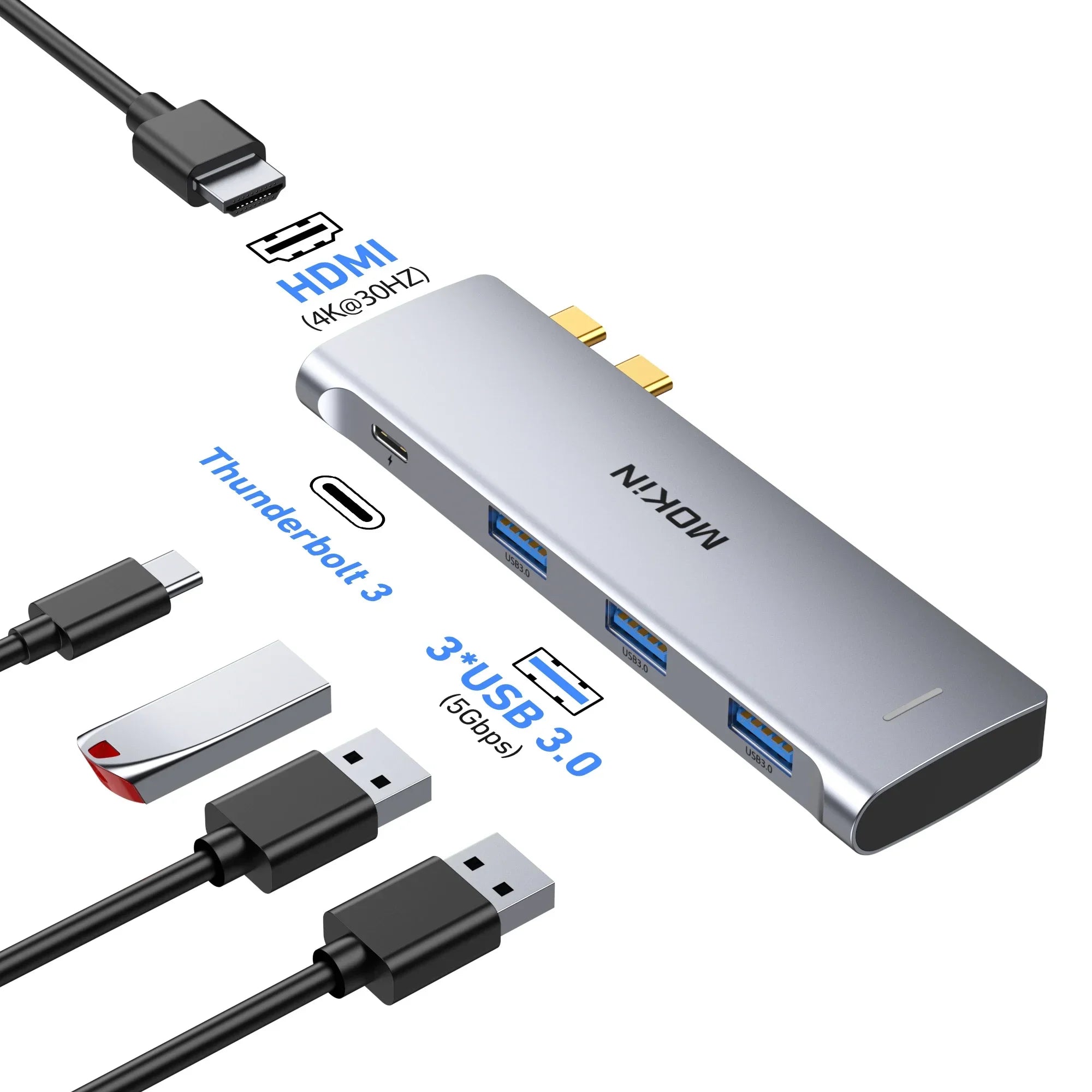MOKiN 5 IN 2 USB 3.0 Hub 4 Ports TB3 USB HUB for Mouse, Keyboard Compatible with MacBook Pro Air Laptop Desktop Splitter
