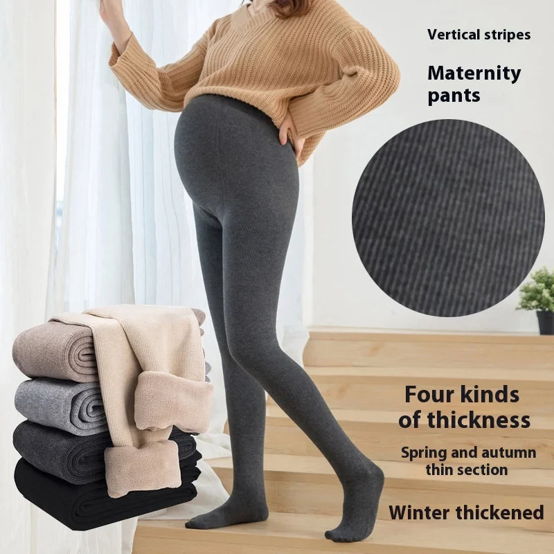 Maternity Pantyhose Cotton Vertical Stripe Autumn and Winter Padded Warm Toe Adjustable Maternity Thickening Bottom Pantyhose