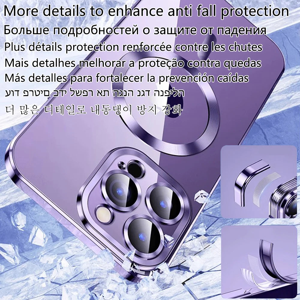 Original Clear Plating Cover For Apple Magnet Magsafe Case Iphone 15 14 Plus 13 12 11 Pro Max X Xs Xr 5K 10H Glas Camera Protect