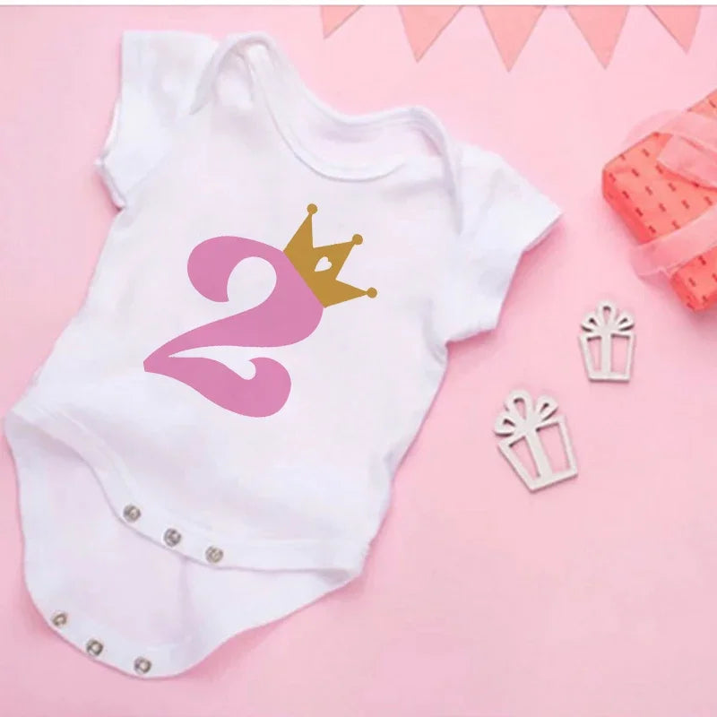 My 2st Birthday Newborn Summer Bodysuit Infant Body Baby Princess Short Sleeve Jumpsuit Baby Girl Birthday Party Outfits Clothes