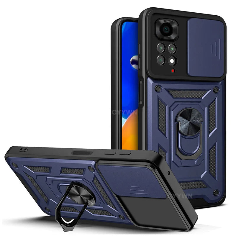 Slide Camera Lens Protector Armor Case For Redmi Note 13 12 11 10 Pro Plus 10s 11s 12s 13C 12C Military Grade Bumpers Ring Cover