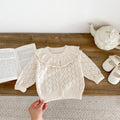 2026 Spring and autumn new collection girls' baby knit sweater with lace trim, large ruffled collar, long sleeve jacket