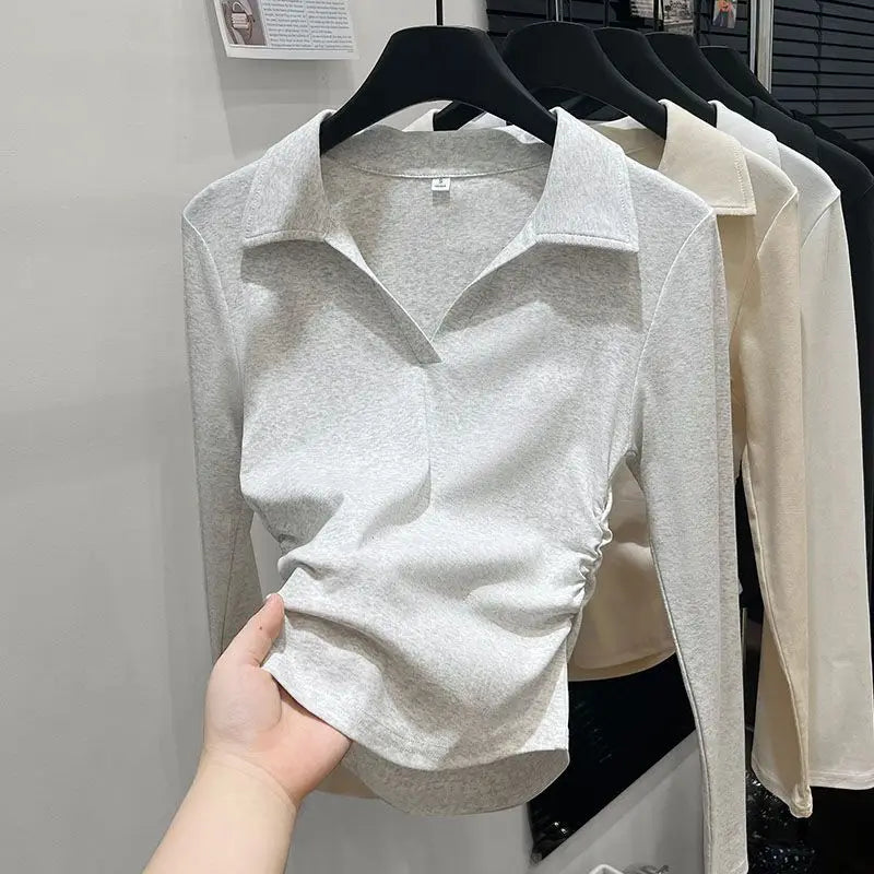 Autumn Cotton Sexy Women's T Shirt Long Sleeve Skinny Slim Basic Solid Black White Crop Top Polo TShirt Casual Top Tee for Women