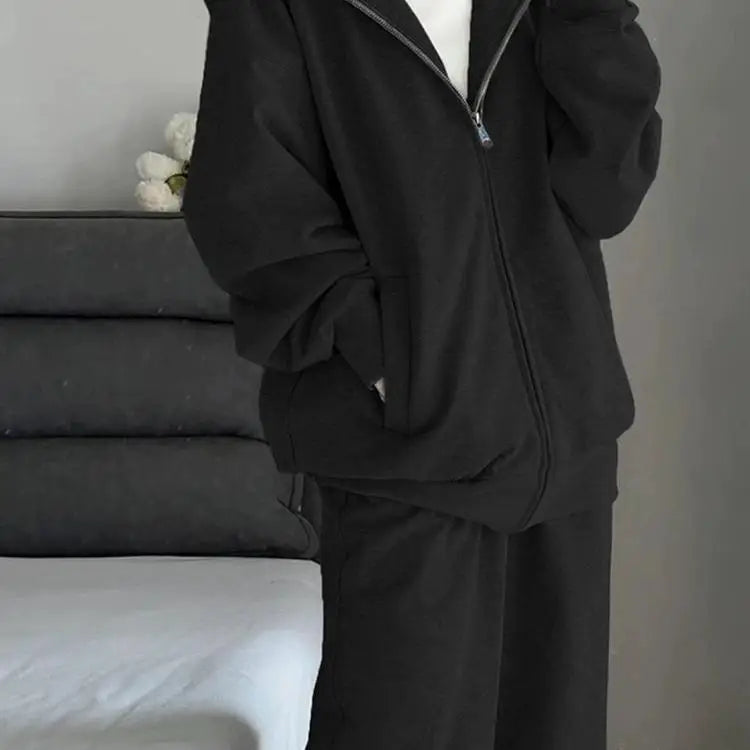 Casual Sportswear Set Women's Spring Autumn New Loose Korean Fashion Versatile Fleece Sweatshirt Two-Piece Trendy Outfit