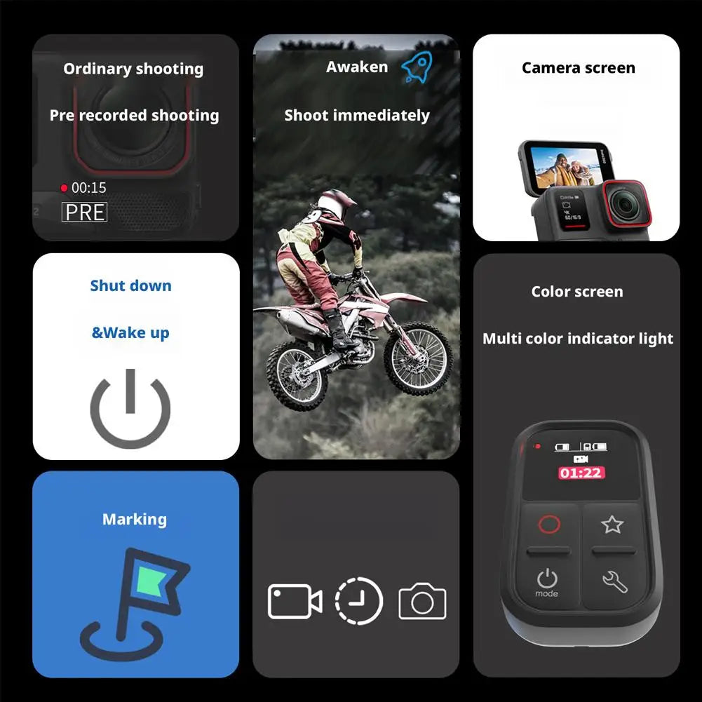 Waterproof Bluetooth Remote For Insta360 X5/X4/X3/GO3S/AcePro2 - IPX8 Waterproof, Bluetooth 5.0 Action Camera Accessory